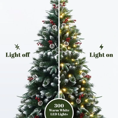 LuxenHome 6Ft Pre-Lit Artificial Pine Christmas Tree With Frosted Tips, Pinecones, And Red Berries Green 6 LuxenHome 6Ft Pre-Lit Artificial Pine Christmas Tree With Frosted Tips, Pinecones, And Red Berries Green - Image 4