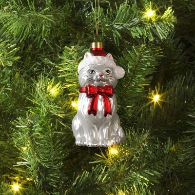 Christmas Glass Cat Santa Hat Ornament - Wondershop™ 3 Christmas Glass Cat Santa Hat Ornament - Wondershop™
