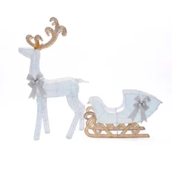 LuxenHome 2-Piece White Reindeer And Sleigh With Silver Bow And Ornaments Outdoor Holiday Decoration With Lights White, Multi, Silver, Brown 17 LuxenHome 2-Piece White Reindeer And Sleigh With Silver Bow And Ornaments Outdoor Holiday Decoration With Lights White, Multi, Silver, Brown -Northlight Sale GUEST af77a94e 91ae 4525 974a b5a5716cecb6