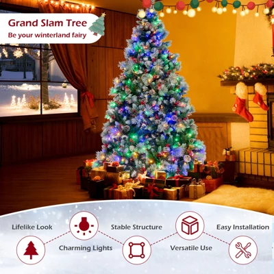 Costway 7 FT Pre-Lit Artificial Christmas Tree Hinged With Pine Needles 400 LED Lights 9 Costway 7 FT Pre-Lit Artificial Christmas Tree Hinged With Pine Needles 400 LED Lights - Image 7