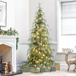 LuxenHome 6.5Ft Pre-Lit Slim Artificial Cedar Christmas Tree With Metal Stand Green -Northlight Sale GUEST b3b05bfc 97a6 412b 955e f2f5291f206e