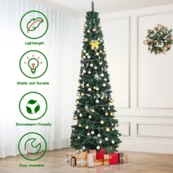 Costway 9FT Pencil Christmas Tree Slim Xmas Tree For Indoor Outdoor Decoration Green -Northlight Sale GUEST b3e49996 ae6a 4899 884f 4c12d735cf42