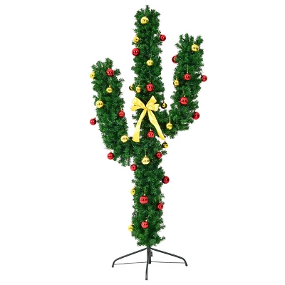 Costway 6Ft Pre-Lit Cactus Christmas Tree LED Lights Ball Ornaments 10 Costway 6Ft Pre-Lit Cactus Christmas Tree LED Lights Ball Ornaments - Image 8