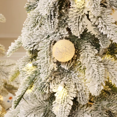 LuxenHome 3-Piece Flocked Artificial Tree Set With Lights And Metal Stand Green 4 LuxenHome 3-Piece Flocked Artificial Tree Set With Lights And Metal Stand Green - Image 2