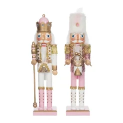 Transpac Large Wood Pastel Nutcracker Set Of 2 Decorative Objects For Christmas Multicolor Tabletop Decor And Gifts