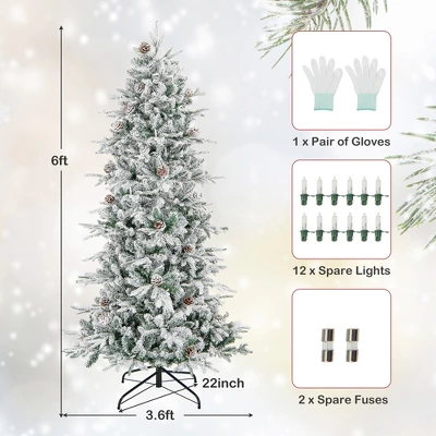 Costway 6 FT/7.5FT Pre-Lit Christmas Tree Snow Flocked Hinged With 715/1107 Branch Tips & 210/350 Lights 5 Costway 6 FT/7.5FT Pre-Lit Christmas Tree Snow Flocked Hinged With 715/1107 Branch Tips & 210/350 Lights - Image 3