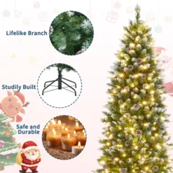 Pre-Lit Slim Christmas Tree With Warm White Lights, Pine Cones & Metal Stand — Weather-Resistant PVC Tips, 6/7.5/9/12 Ft -Northlight Sale GUEST cc9c6f6e 97dc 4f4b 8bef b9defcb0cca9