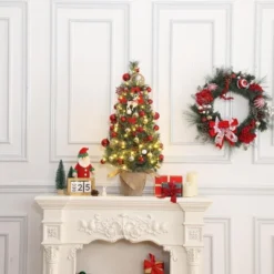 Small Xmas Tree, Mini Christmas Tree W/Lights, 3ft Christmas Tree Pre-lit W/78 Warm White LED Lights,Red Berry Clusters And Cloth Bag Base,2pcs -Northlight Sale GUEST ccd5d92e ffba 460f 8fca dd1537071c8e