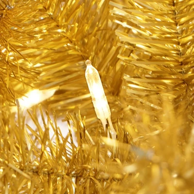 LuxenHome 7.5Ft Pre-Lit Gold Tinsel Artificial Pine Tree With Metal Stand 4 LuxenHome 7.5Ft Pre-Lit Gold Tinsel Artificial Pine Tree With Metal Stand - Image 2