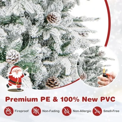 Costway 6 FT/7.5FT Pre-Lit Christmas Tree Snow Flocked Hinged With 715/1107 Branch Tips & 210/350 Lights 8 Costway 6 FT/7.5FT Pre-Lit Christmas Tree Snow Flocked Hinged With 715/1107 Branch Tips & 210/350 Lights - Image 6