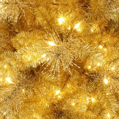 LuxenHome 7.5Ft Pre-Lit Gold Tinsel Artificial Pine Tree With Metal Stand 11 LuxenHome 7.5Ft Pre-Lit Gold Tinsel Artificial Pine Tree With Metal Stand - Image 9