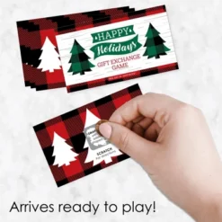 Big Dot Of Happiness Holiday Plaid Trees - Buffalo Plaid Christmas Party Gift Exchange Game Scratch Off Cards - 22 Count