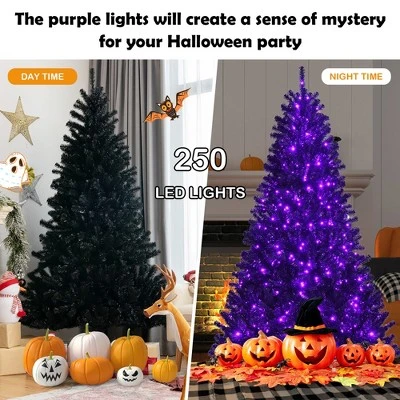 Costway 6ft Pre-lit PVC Christmas Halloween Tree Black W/ 250 Purple LED Lights 7 Costway 6ft Pre-lit PVC Christmas Halloween Tree Black W/ 250 Purple LED Lights - Image 5
