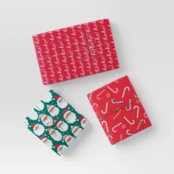 30" 3pk 180 Sq Ft Christmas Wrap Pack Candy Canes/Santa/Ho Ho Ho - Wondershop™