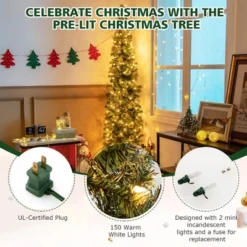 Costway 7ft Pre-lit PVC Artificial & Pine Needles Half Christmas Tree W/ 450 Branch Tips & 150 Lights -Northlight Sale GUEST d4173eec fd80 4a97 b94b ac977494718f