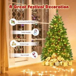 Costway 4.5Ft6.5Ft7.5Ft Pre-lit Hinged Christmas Tree W/ Pine Cones Red Berries And 300450450 LED Lights -Northlight Sale GUEST d6be4768 0f5d 4e95 a295 159a5e11509e