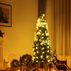 Costway 7.5ft Snow Flocked Pencil Christmas Tree Hinged Pine Cones -Northlight Sale GUEST d7f4ebae bc7b 4a59 974c bdcaa7f25f81