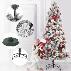 Artificial Christmas Tree With White Lights & Foldabe Metal Stand, Flocked Christmas Pine Trees For Home, Holiday Decoration -Northlight Sale GUEST de730541 d49f 4b11 b073 dc2e94143fdf