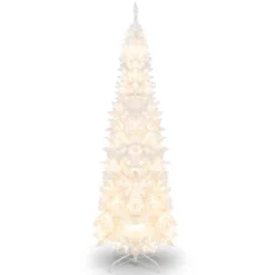 Costway 7FT Pre-Lit Hinged Pencil Christmas Tree White W/ 300 LED Lights & 8 Flash Modes -Northlight Sale GUEST df28201c 2d14 44c6 a365 c1f1880c8b23