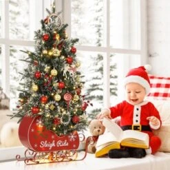 Homhougo 3ft Mini Artificial Christmas Tree With Realistic Spruce Tips & Sleigh Base, Great For Home Or Office Decoration -Northlight Sale GUEST df849bc7 4eeb 4f6a bacc 628cfc751849 1