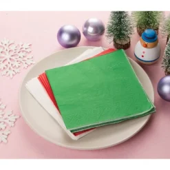 Juvale 210-Pack Plain Disposable Paper Cocktail Napkins For Christmas Party Supplies - Red, Green, White