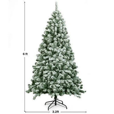 Costway 6FT Snow Flocked Artificial Christmas Tree Hinged W/928 Tips And Foldable Base 5 Costway 6FT Snow Flocked Artificial Christmas Tree Hinged W/928 Tips And Foldable Base - Image 3