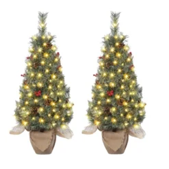 Small Xmas Tree, Mini Christmas Tree W/Lights, 3ft Christmas Tree Pre-lit W/78 Warm White LED Lights,Red Berry Clusters And Cloth Bag Base,2pcs -Northlight Sale GUEST e2ee5684 109b 4da5 87c6 575d92271076