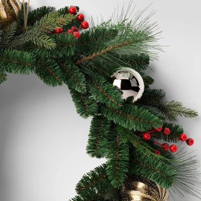 28" Decorated Mixed Greenery Artificial Christmas Wreath Green - Wondershop™ 4 28" Decorated Mixed Greenery Artificial Christmas Wreath Green - Wondershop™ - Image 2