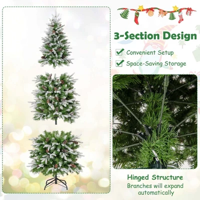 Costway 6/7.5/9 FT Flocked Christmas Tree With 671/913/1310 PE PVC Branch Tips 280/350/470 Warm White LED Lights 8 Costway 6/7.5/9 FT Flocked Christmas Tree With 671/913/1310 PE PVC Branch Tips 280/350/470 Warm White LED Lights - Image 6