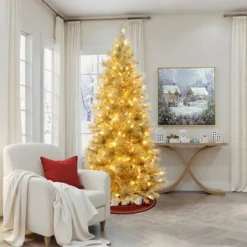 LuxenHome 7.5Ft Pre-Lit Gold Tinsel Artificial Pine Tree With Metal Stand 17 LuxenHome 7.5Ft Pre-Lit Gold Tinsel Artificial Pine Tree With Metal Stand -Northlight Sale GUEST ecac5108 6f08 4816 affc e62185531758