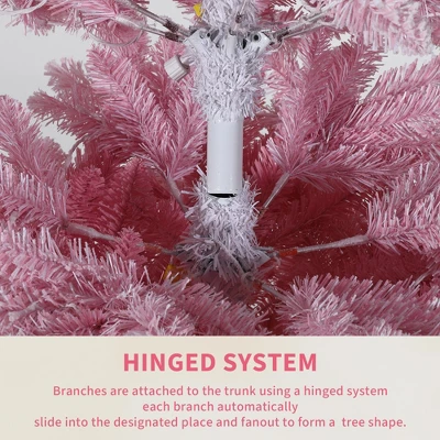 Prelit Pink Snow Flocked Christmas Tree, Warm LED Lights, Gradient Branches, Sturdy Metal Stand, Holiday Decor For Home Office Party 11 Prelit Pink Snow Flocked Christmas Tree, Warm LED Lights, Gradient Branches, Sturdy Metal Stand, Holiday Decor For Home Office Party - Image 9