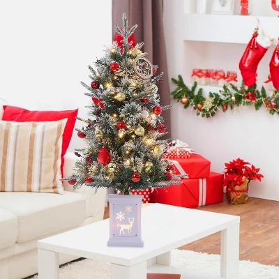 3FT Small Pre-Lit Artificial Christmas Tree With 78 LED Lights, Snow Flocked Xmas Tree With Red Berries, Pine Cones, Timer/Battery-Operated Base 4 3FT Small Pre-Lit Artificial Christmas Tree With 78 LED Lights, Snow Flocked Xmas Tree With Red Berries, Pine Cones, Timer/Battery-Operated Base - Image 2