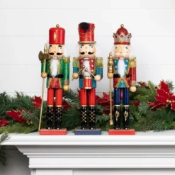 Transpac Wood Glitz And Glam Nutcracker Set Of 3 Christmas Home Decorations Decorative Objects For Holiday Cheer