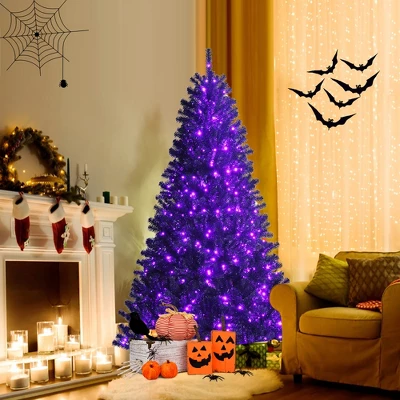 Costway 6ft Pre-lit PVC Christmas Halloween Tree Black W/ 250 Purple LED Lights 3 Costway 6ft Pre-lit PVC Christmas Halloween Tree Black W/ 250 Purple LED Lights