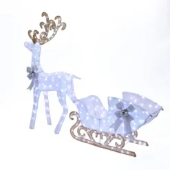 LuxenHome 2-Piece White Reindeer And Sleigh With Silver Bow And Ornaments Outdoor Holiday Decoration With Lights White, Multi, Silver, Brown 18 LuxenHome 2-Piece White Reindeer And Sleigh With Silver Bow And Ornaments Outdoor Holiday Decoration With Lights White, Multi, Silver, Brown -Northlight Sale GUEST f45a5f61 f958 4428 b27c 044752801559