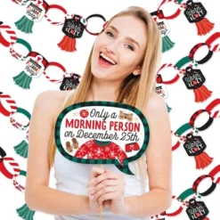 Big Dot Of Happiness Christmas Pajamas - Banner And Photo Booth Decorations - Holiday Plaid PJ Party Supplies Kit - Doterrific Bundle