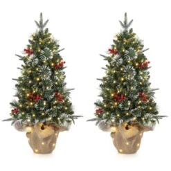 Pre-Lit 3Ft Snow Flocked Artificial Christmas Tree W/ 78 White LED Lights & Lighting Elk Base, 8 Modes Tabletop Mini Tree For Home Decor, 2 Pack -Northlight Sale GUEST f705dfa1 4d6a 4bc4 ac4e 9c9b0b65e2ad