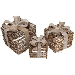 Northlight Lighted Rattan Gift Boxes With Burlap Bows Christmas Decorations - 9" - Set Of 3 -Northlight Sale GUEST f7723008 1fbe 42a2 8dac 3f5bc02e9c0f
