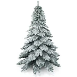 Costway 7.5 Ft Snow Flocked Artificial Christmas Tree Hinged Alaskan Pine Tree Holiday