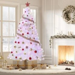 7.5FT White Pre-Lit Christmas Tree, Artificial Christmas Tree With 2 Color Lights And Foldable Metal Base, Holiday Decoration For Indoor Outdoor -Northlight Sale GUEST f90c35d2 a87b 425c 9d62 5efa71de15d4