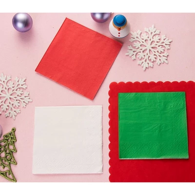 Juvale 210-Pack Plain Disposable Paper Cocktail Napkins For Christmas Party Supplies - Red, Green, White 4 Juvale 210-Pack Plain Disposable Paper Cocktail Napkins For Christmas Party Supplies - Red, Green, White - Image 2