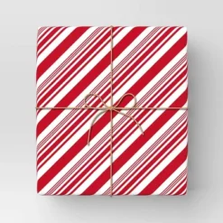 40" 220 Sq Ft Christmas Roll Wrap Red/White Diagonal Stripe - Wondershop™