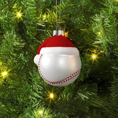 4" Christmas Glass Baseball With Hat Ornament - Wondershop™ 3 4" Christmas Glass Baseball With Hat Ornament - Wondershop™