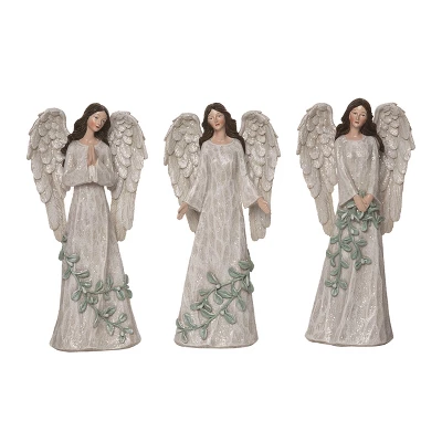 Transpac Set Of 3 Greenery Angel Figurines Christmas Home Decorations Resin Decorative Objects 3 Transpac Set Of 3 Greenery Angel Figurines Christmas Home Decorations Resin Decorative Objects