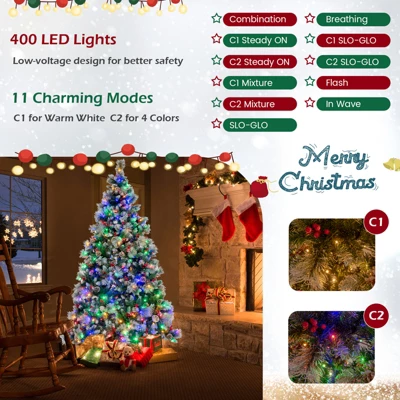 Costway 7 FT Pre-Lit Artificial Christmas Tree Hinged With Pine Needles 400 LED Lights 7 Costway 7 FT Pre-Lit Artificial Christmas Tree Hinged With Pine Needles 400 LED Lights - Image 5